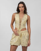 Shimmery Yellow Cut-Out Romper