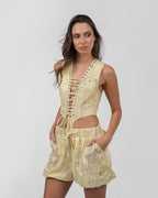 Shimmery Yellow Cut-Out Romper