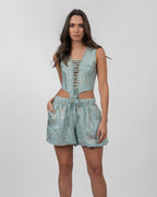 Shimmery Pastel Blue Cut-Out Romper