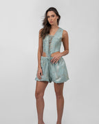 Shimmery Pastel Blue Cut-Out Romper