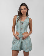 Shimmery Pastel Blue Cut-Out Romper