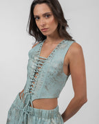 Shimmery Pastel Blue Cut-Out Romper