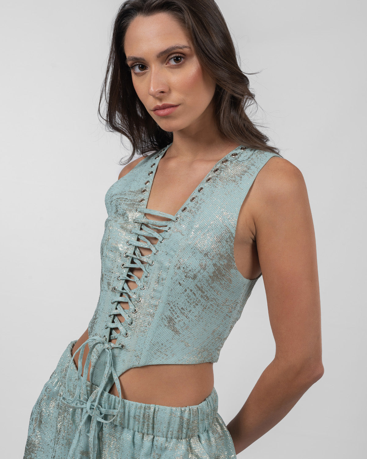 Shimmery Pastel Blue Cut-Out Romper