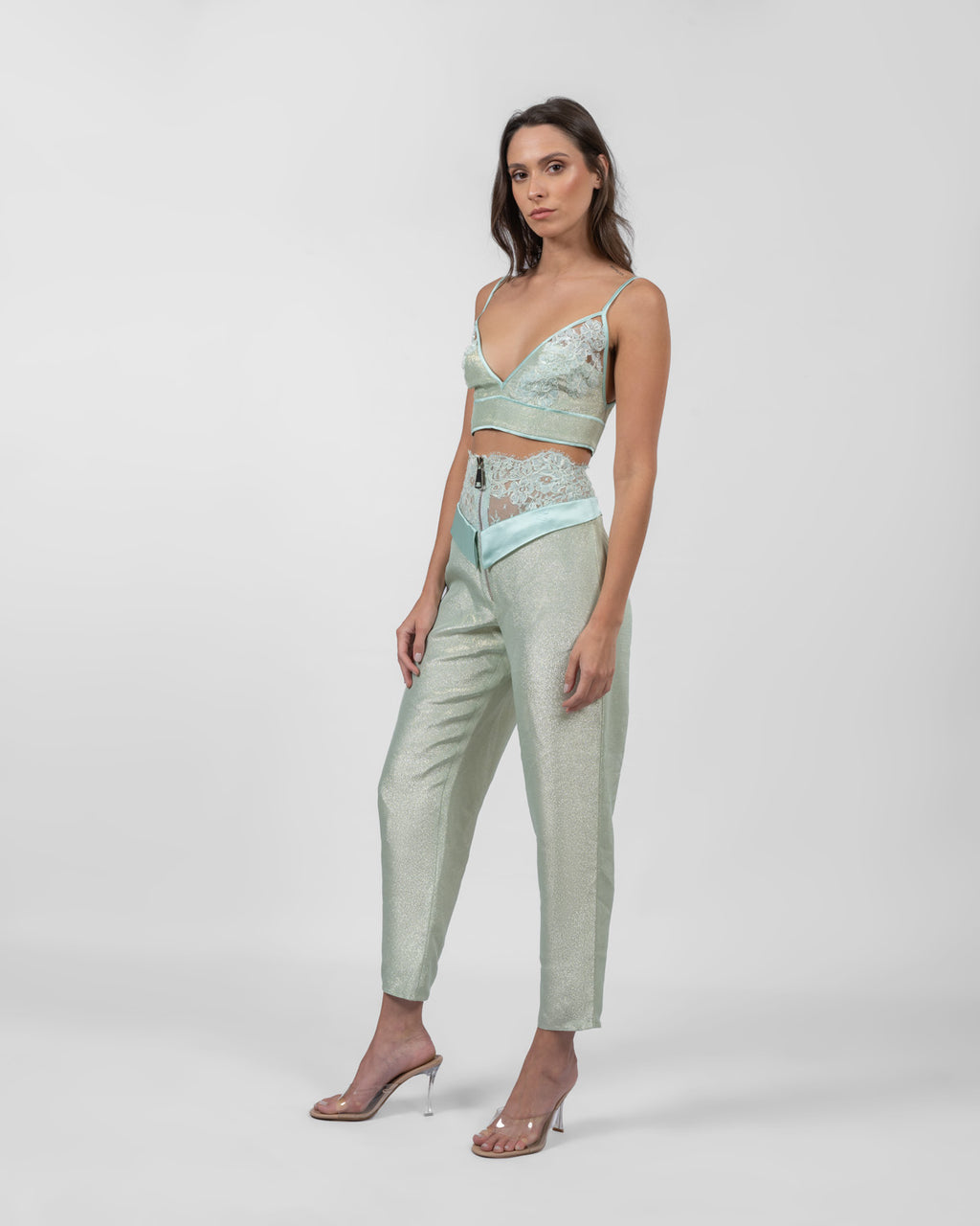 Pistachio Satin Brocade Bralette