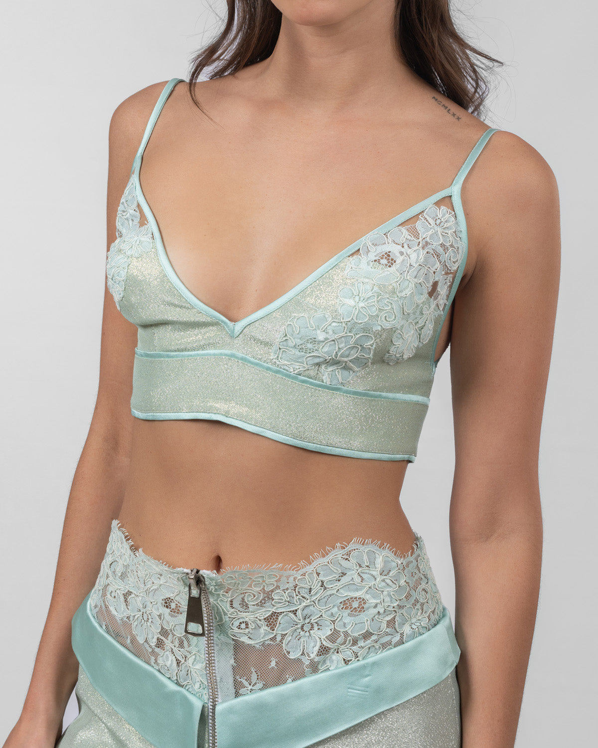 Pistachio Satin Brocade Bralette