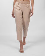 Powder Pink Satin Straight-Leg Trousers