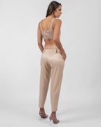Powder Pink Satin Straight-Leg Trousers