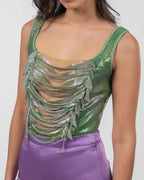 Metallic corset top with silver chains