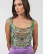 Metallic corset top with silver chains