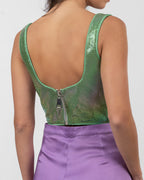 Metallic corset top with silver chains