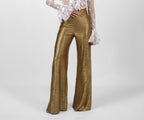 Shimmery Gold Flared-Leg Trousers