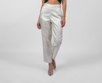 Shimmery white silk brocade trousers