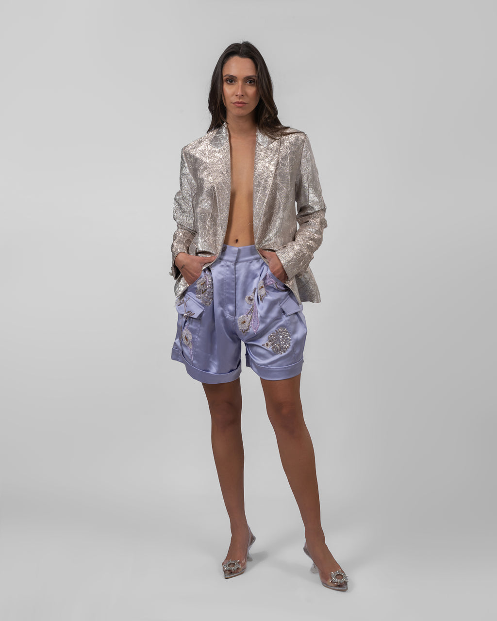 Purple Satin Bermuda Shorts