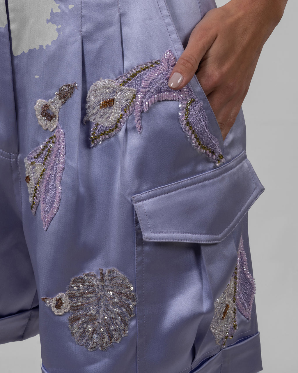 Purple Satin Bermuda Shorts