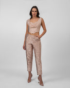 Rose gold crushed brocade trousers