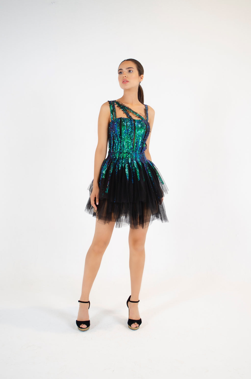 Enchanting Blue-Green Sequin Dress