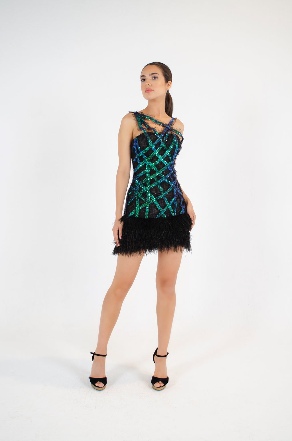 Opulent Blue-Green Sequin Dress