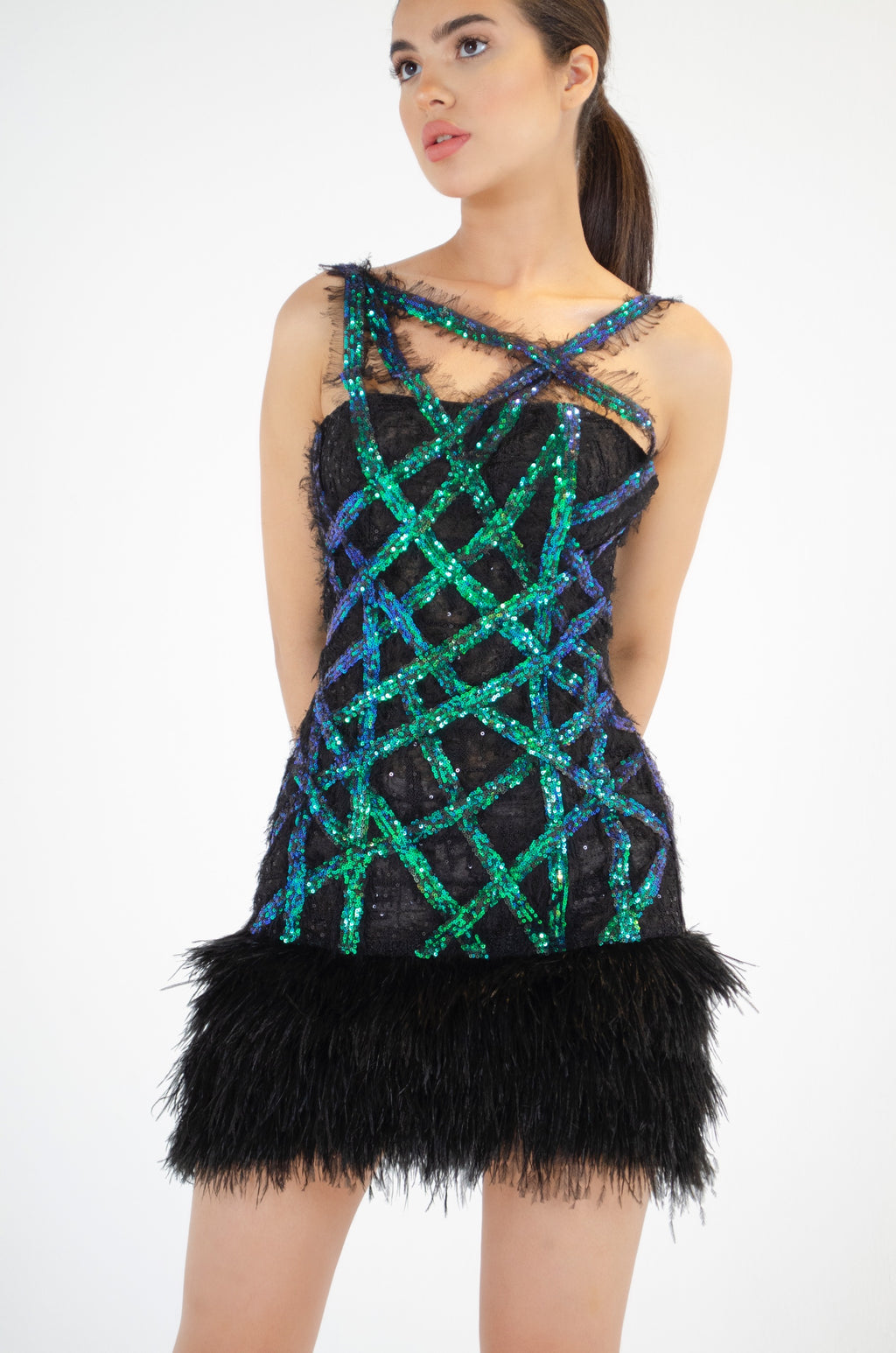 Opulent Blue-Green Sequin Dress