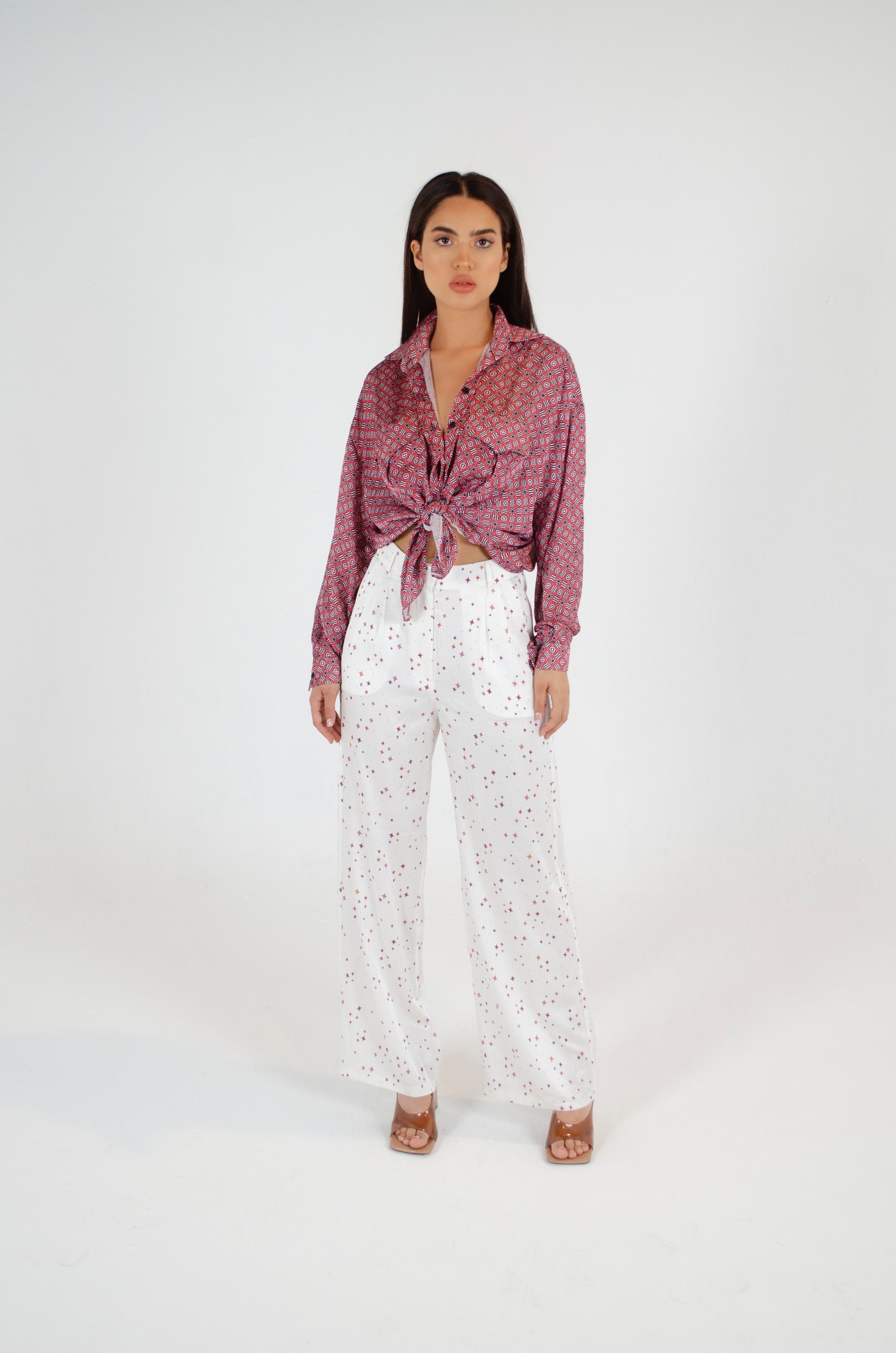 Refined Printed Coral Oversized Blouse