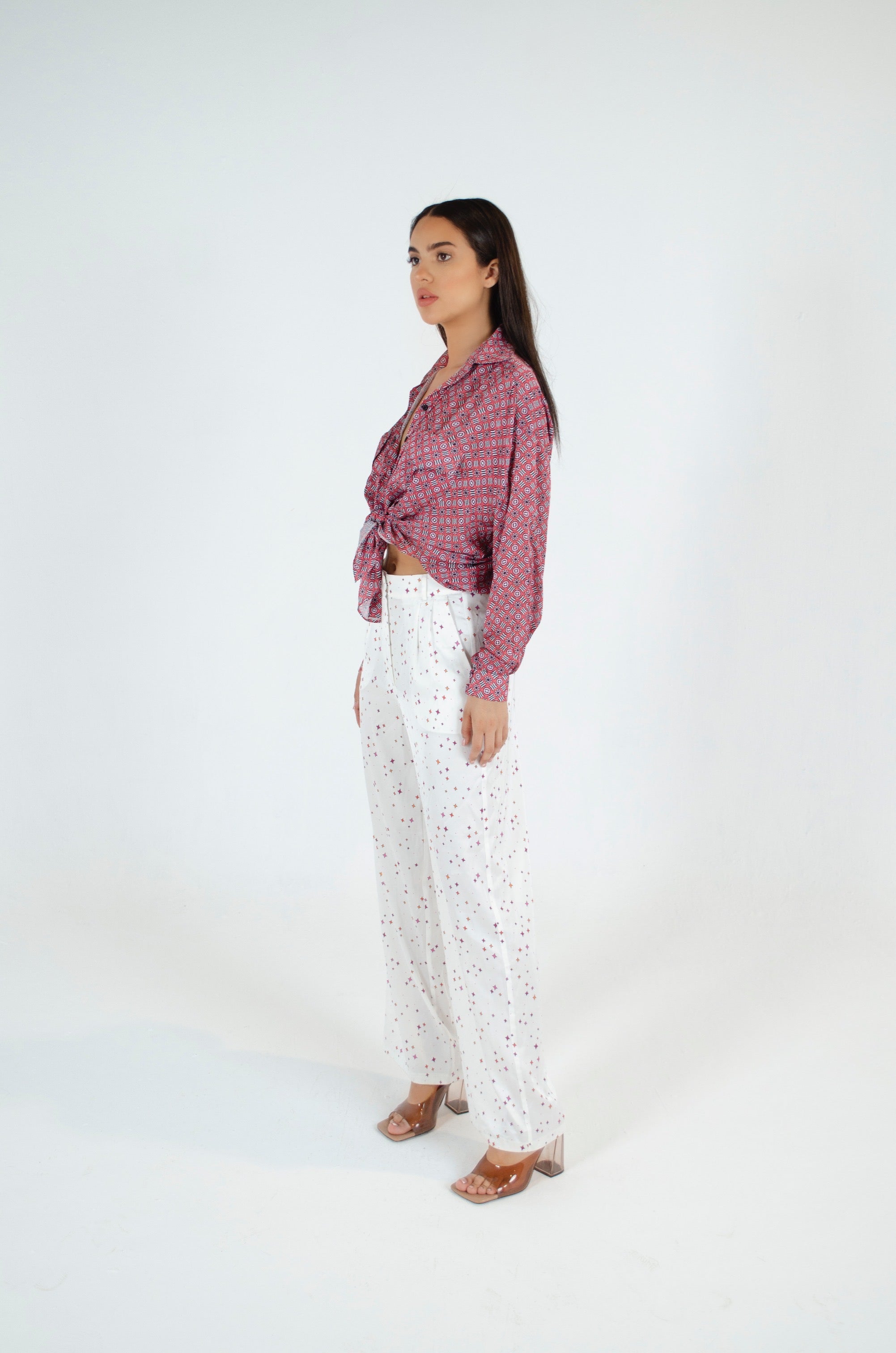 Refined Printed Coral Oversized Blouse