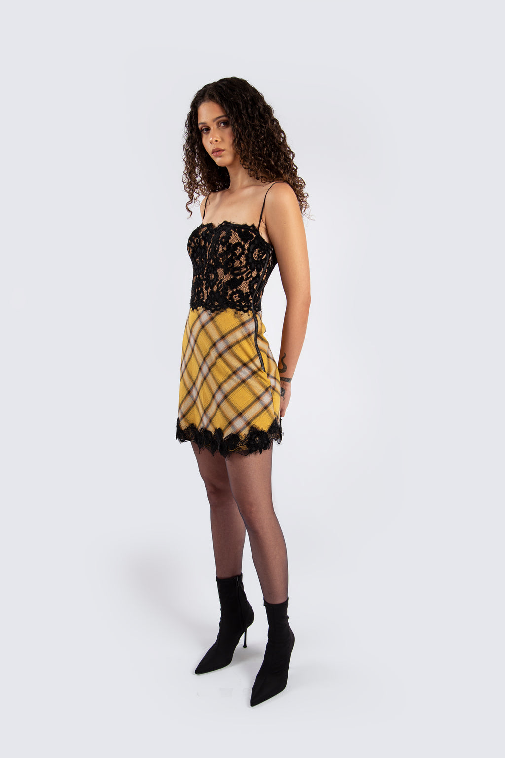 Yellow lace wool dress