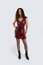 Burgundy Glossy Leather Short Dress
