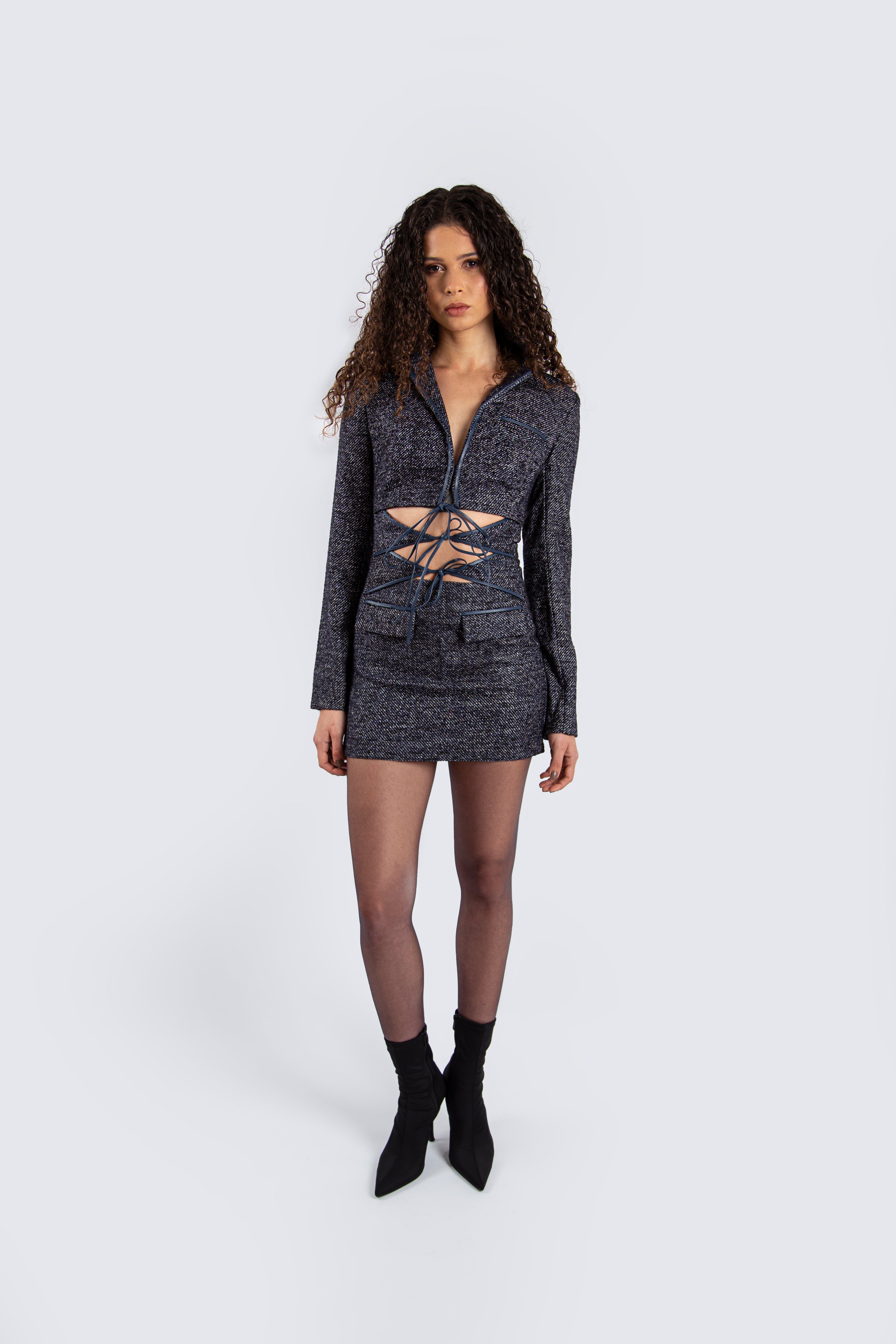 Tie-on dark grey dress