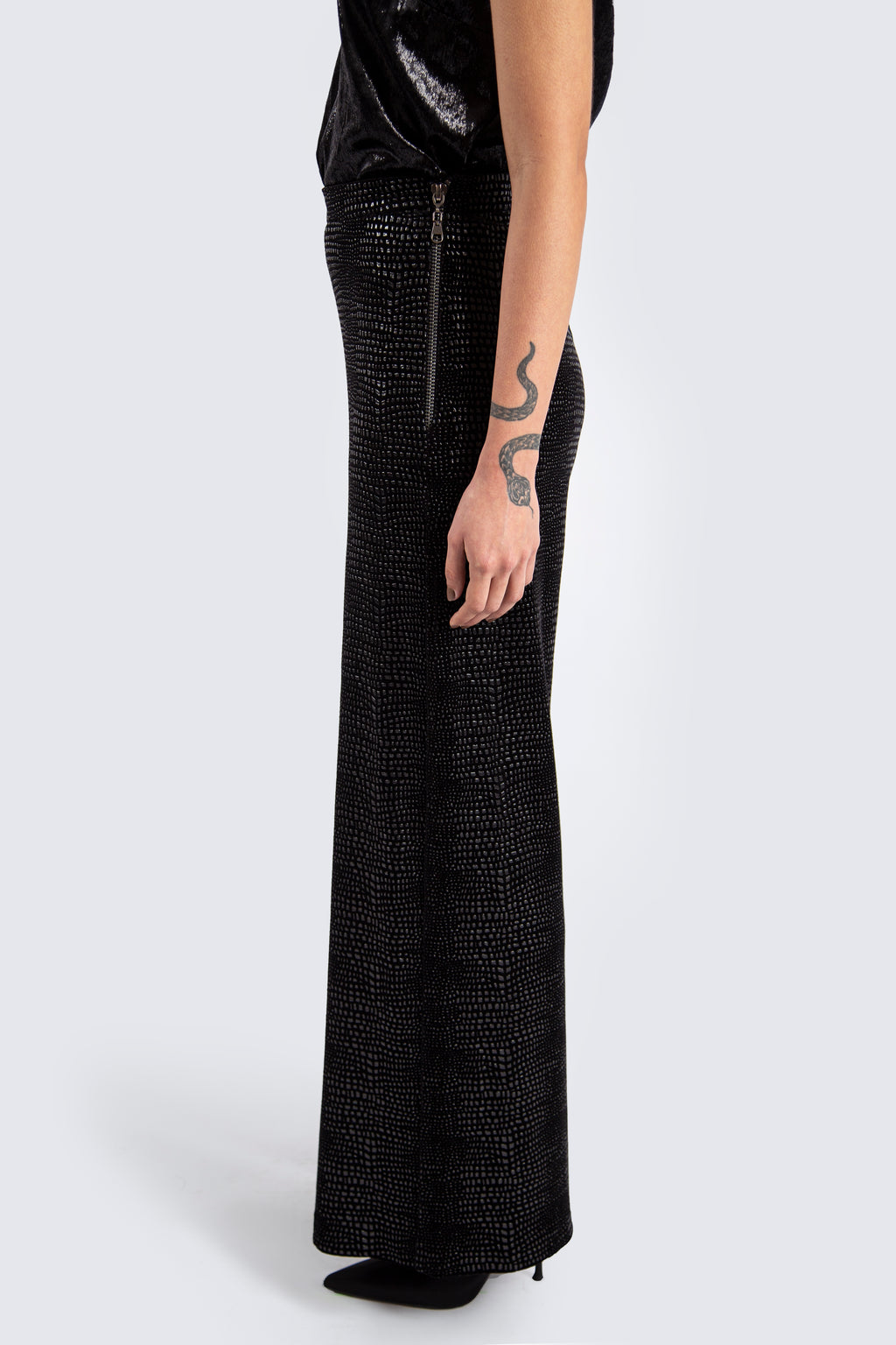 Textured Trousers with Side Zipper