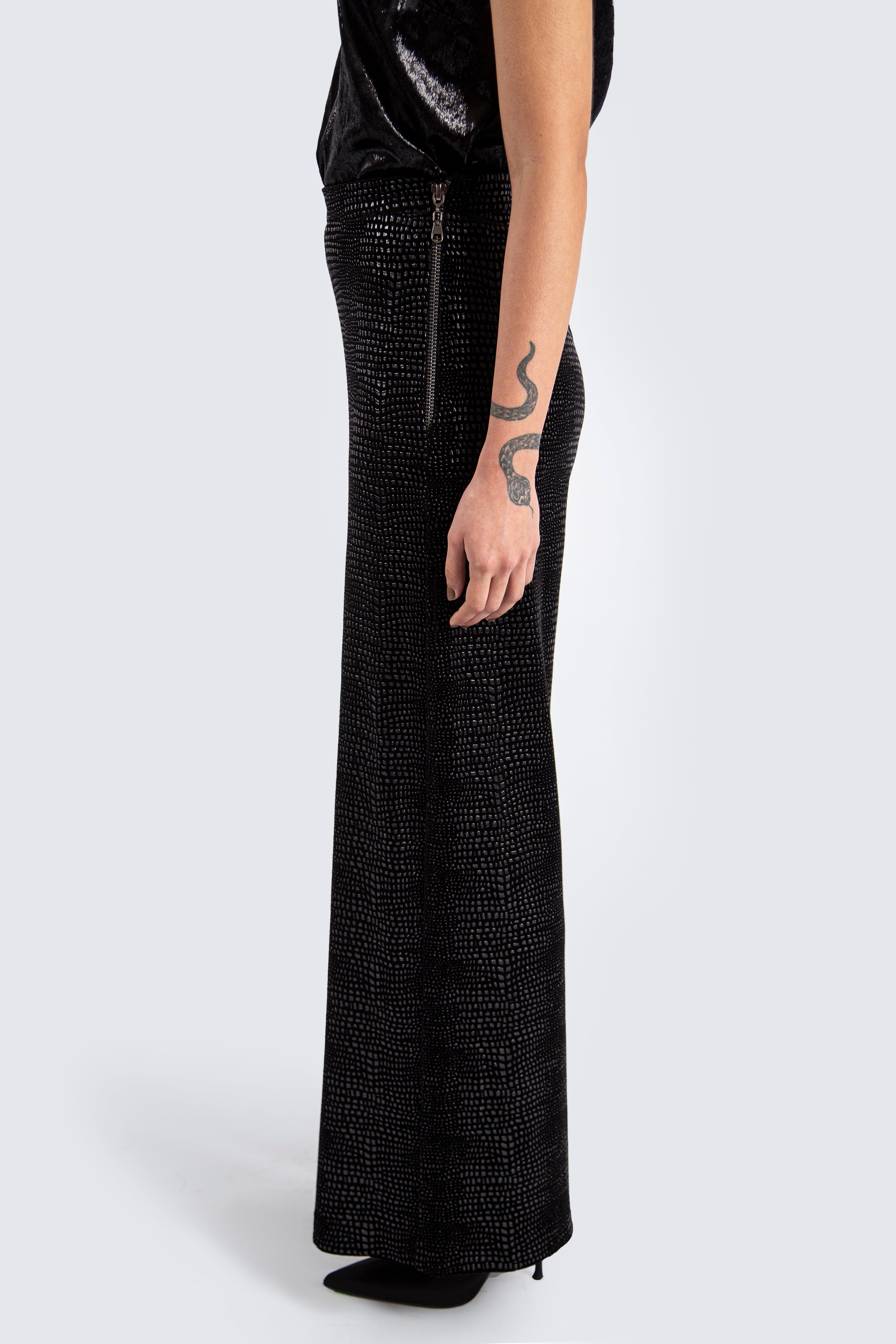 Textured Trousers with Side Zipper