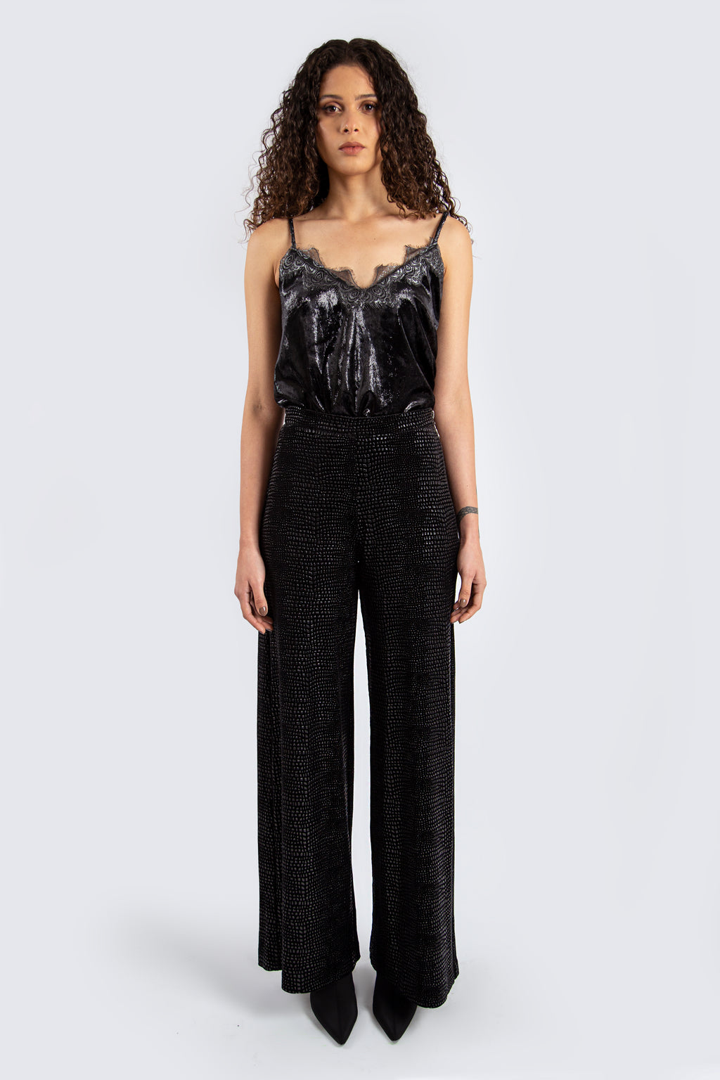 Textured Trousers with Side Zipper