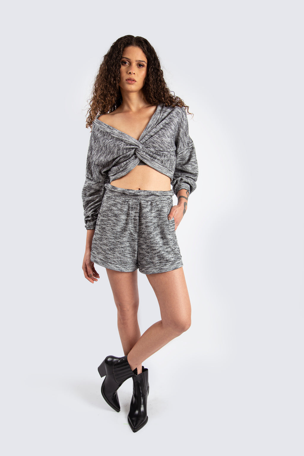 Grey Wrap-Front Crop Top