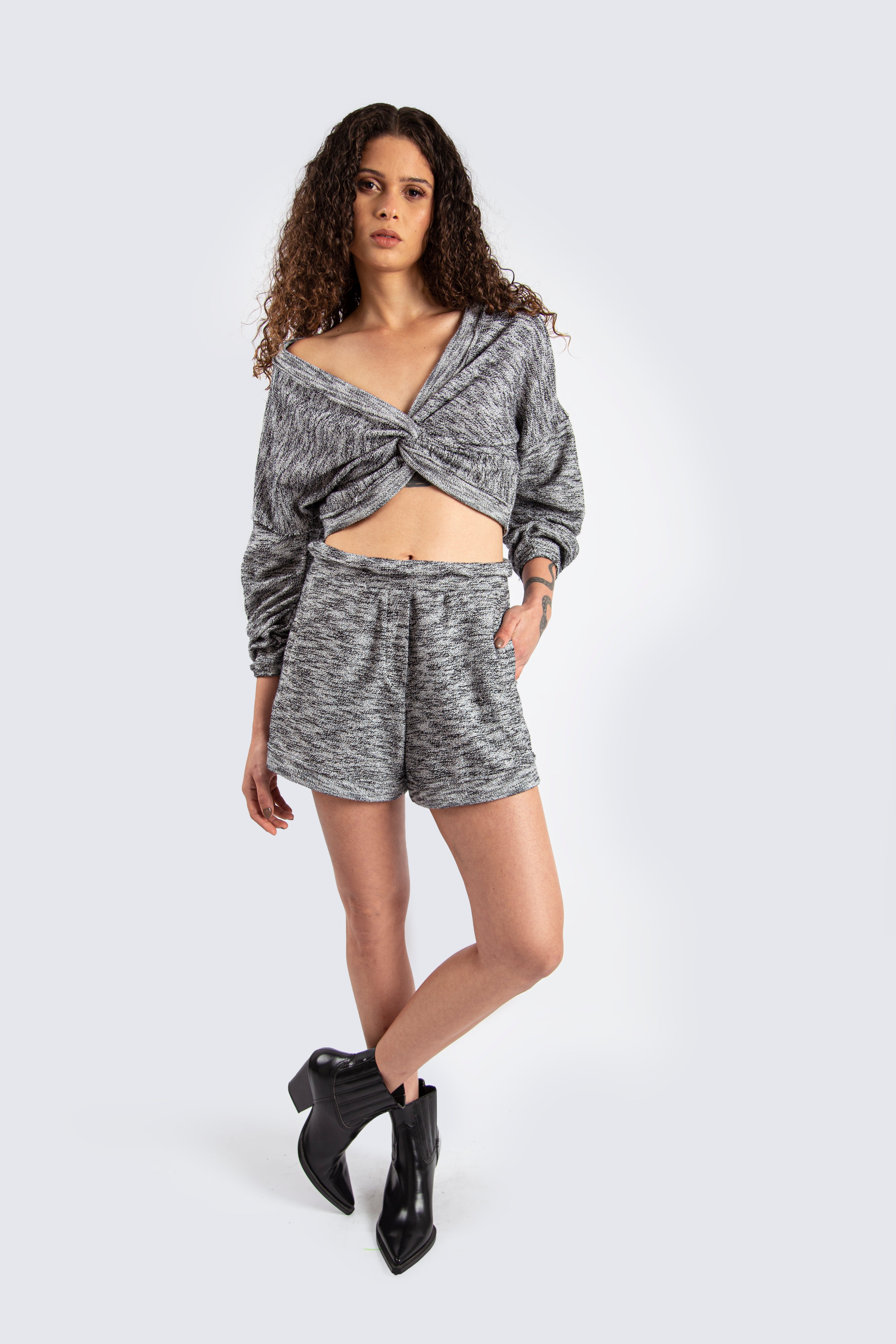 Grey Wrap-Front Crop Top