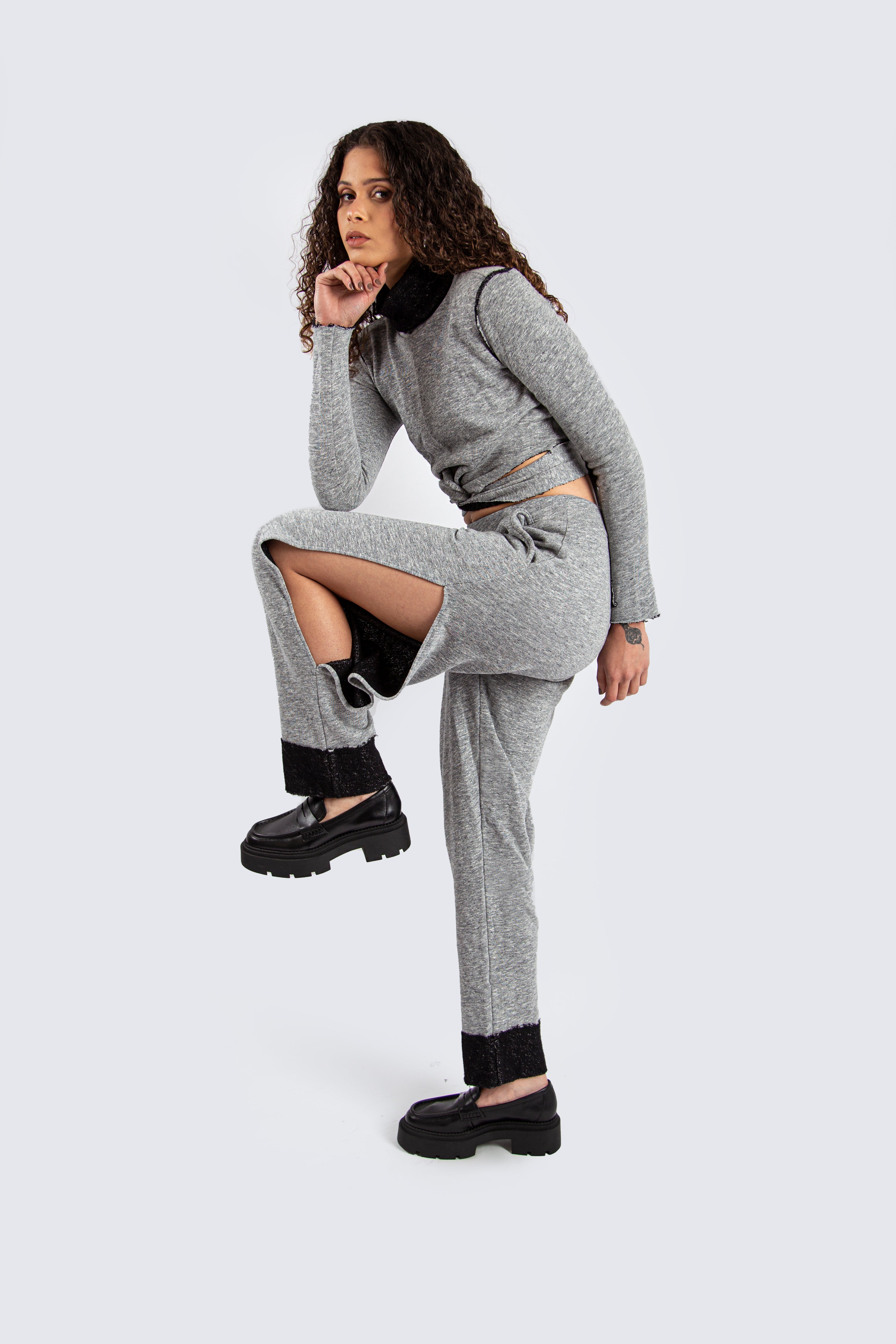 Grey Slit Pants and Backless Top Set