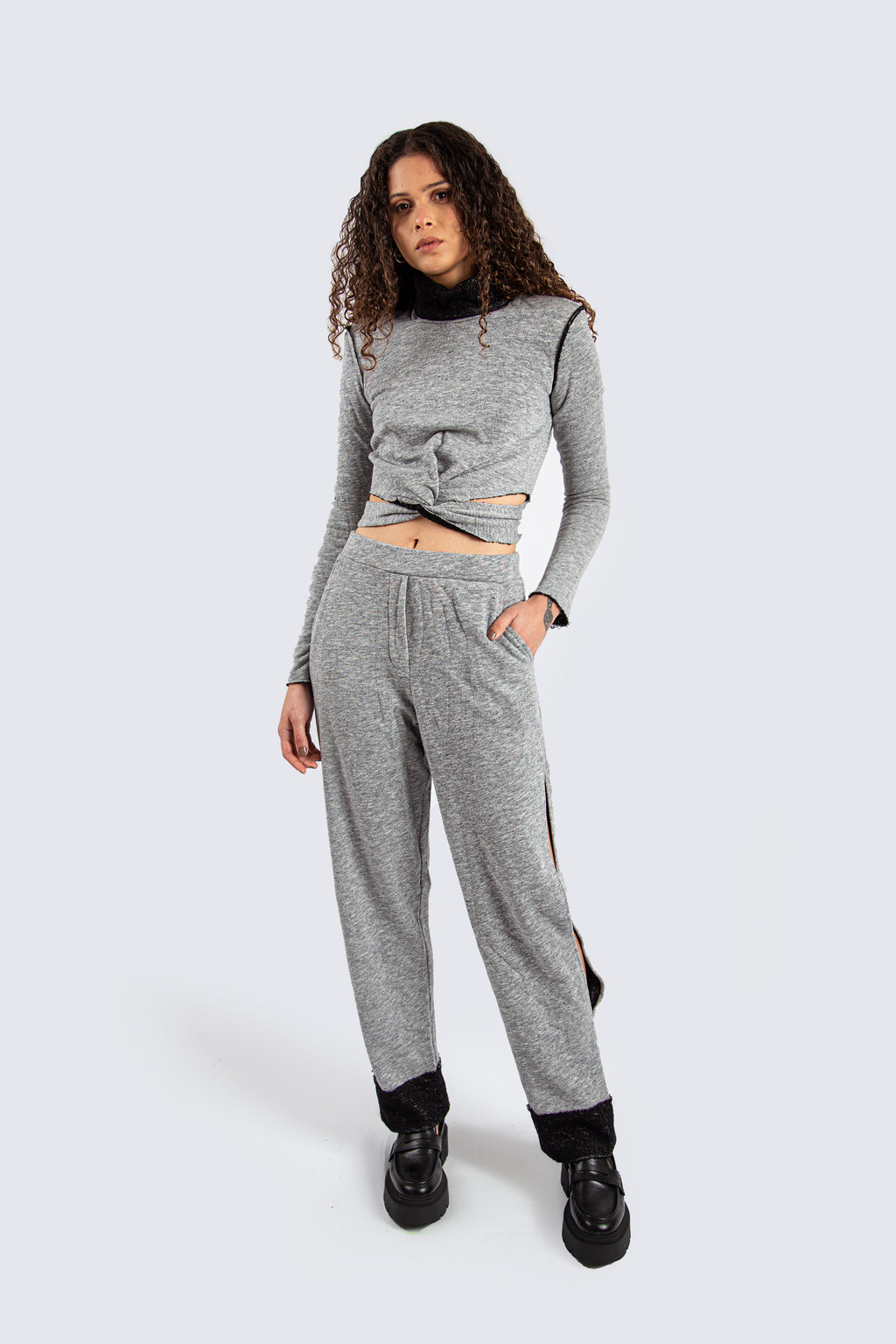Grey Slit Pants and Backless Top Set