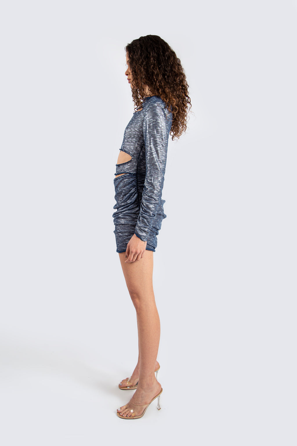 Shimmery Sleeved Cutout Dress