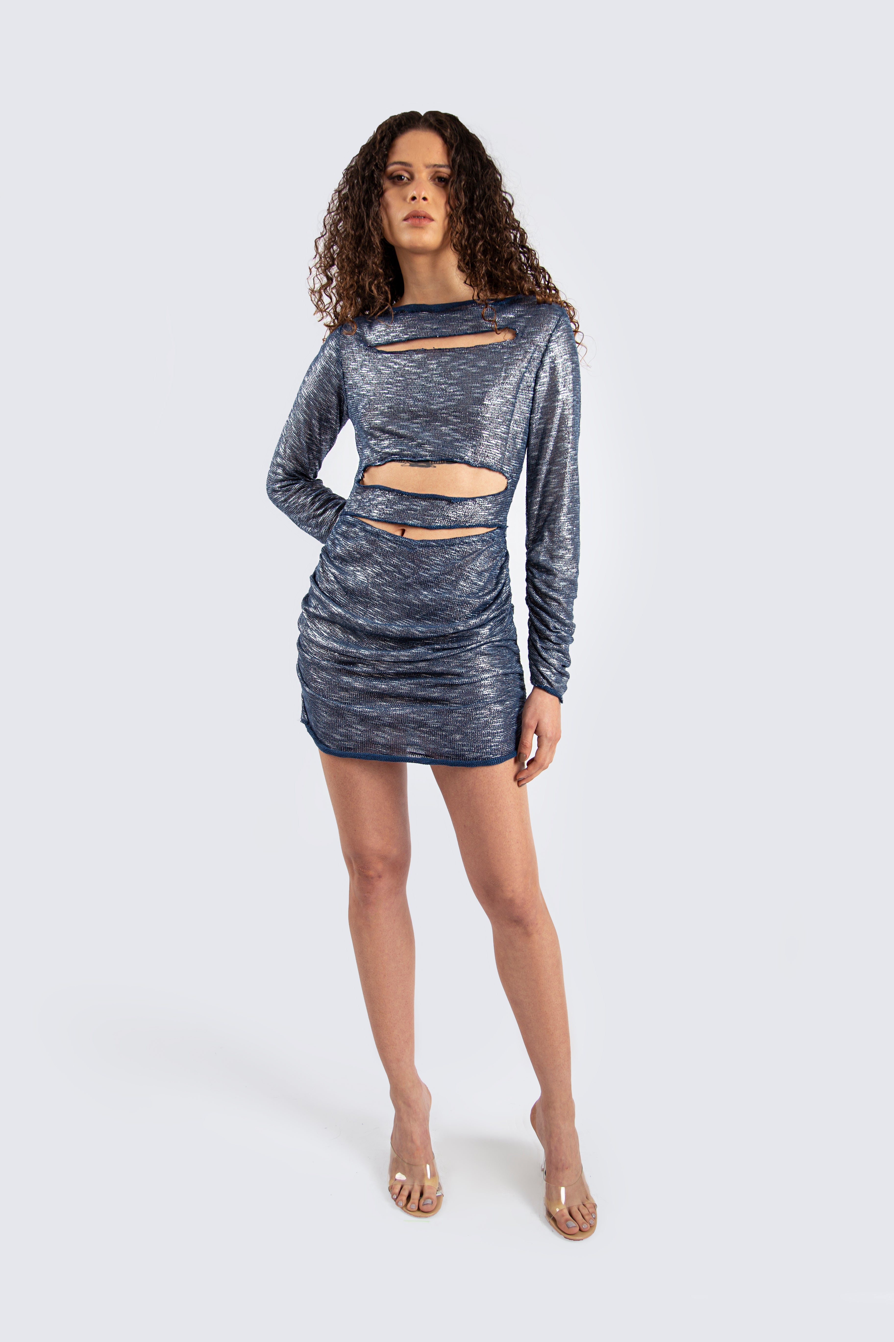Shimmery Sleeved Cutout Dress