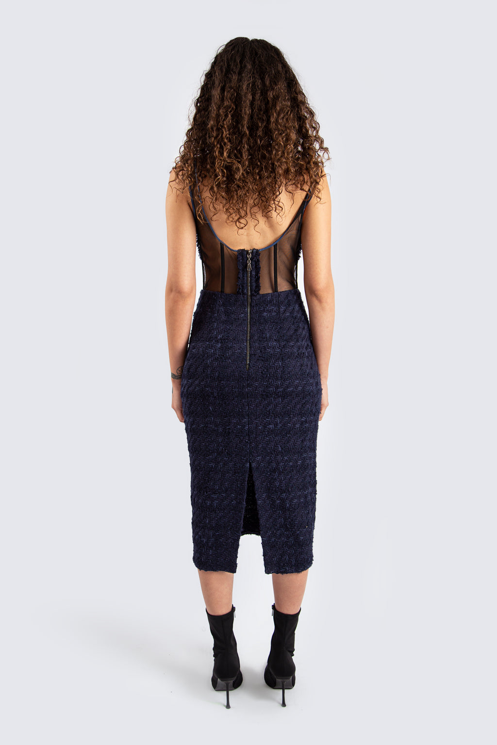 Tweed Navy Midi Dress