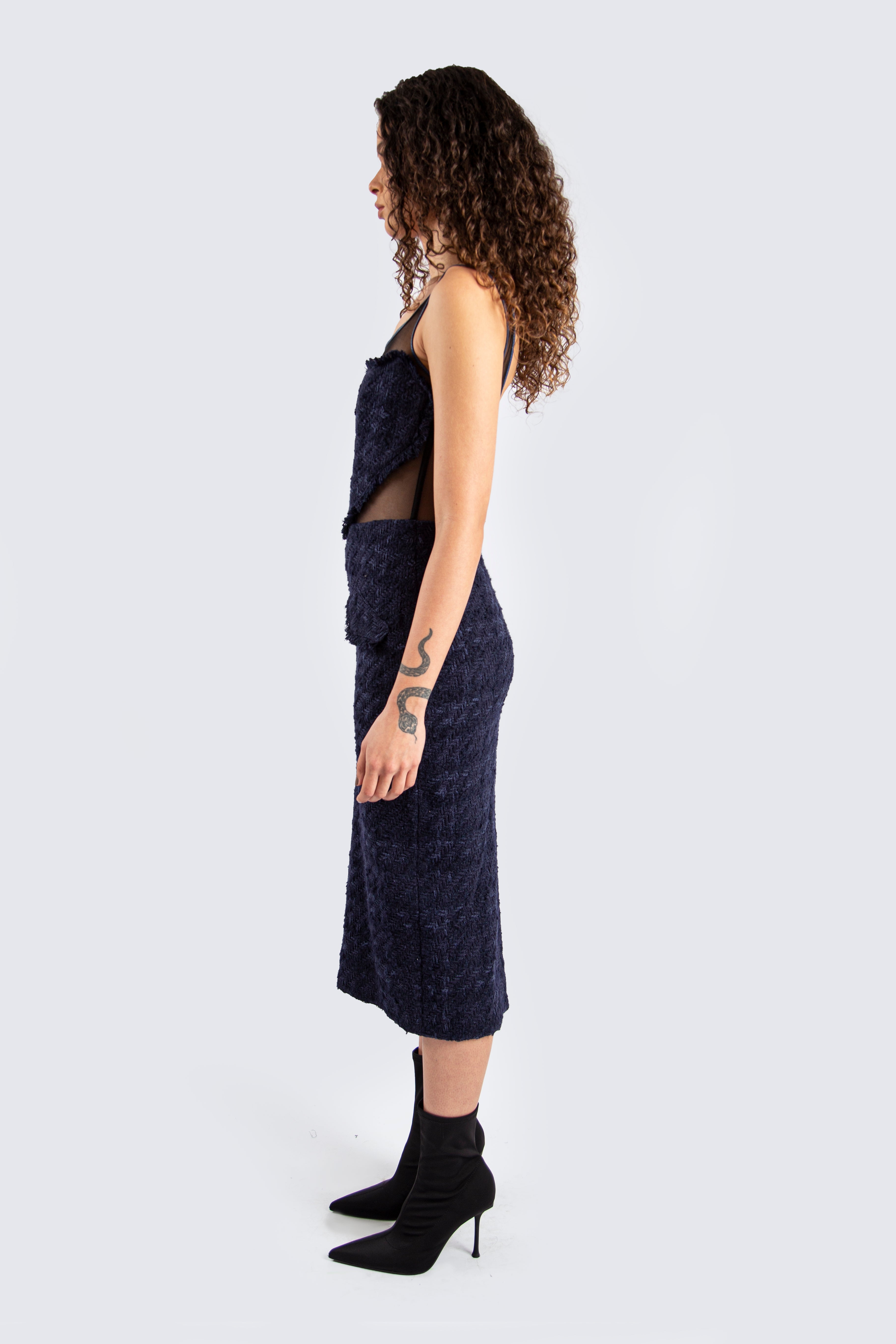 Tweed Navy Midi Dress