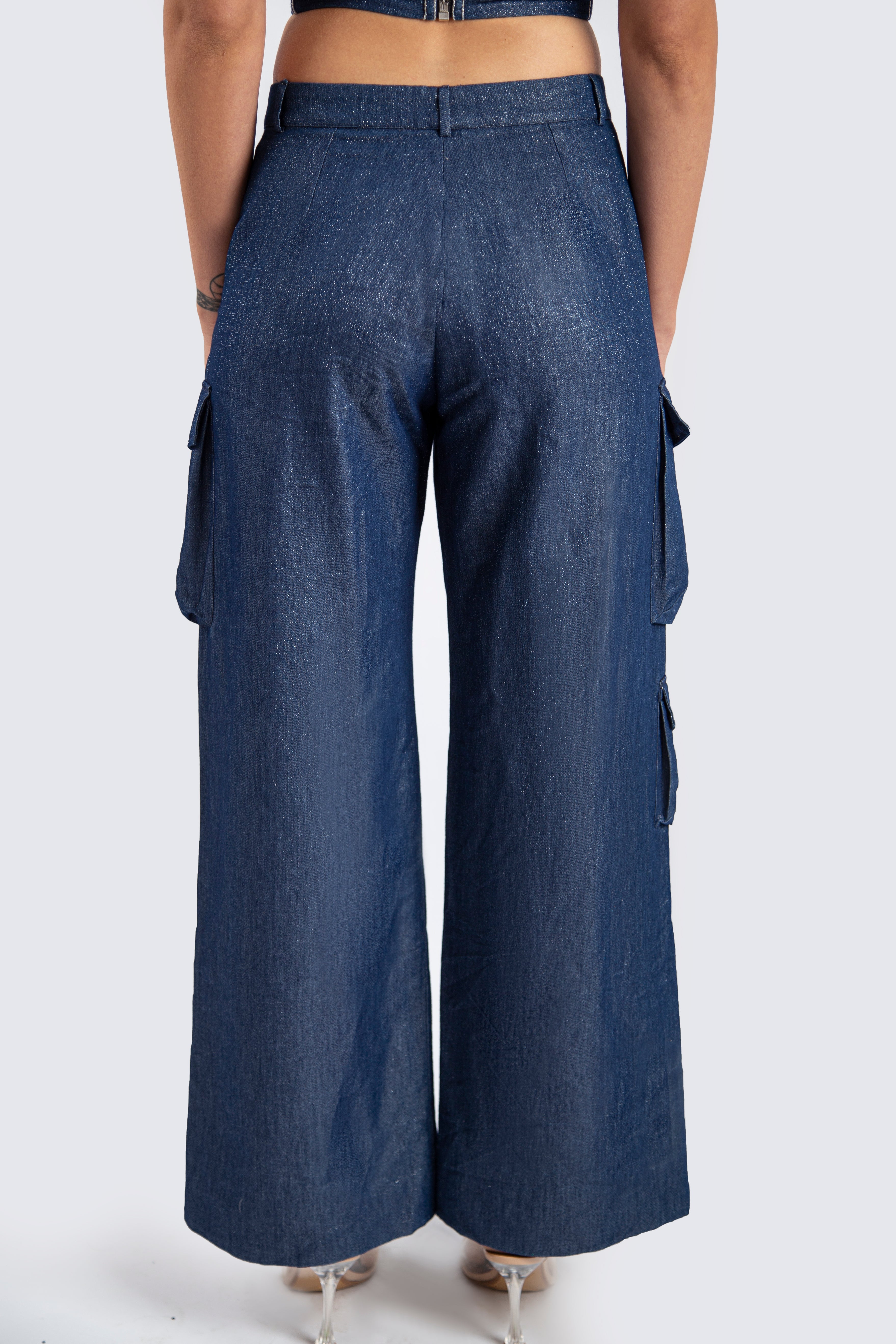 Shimmery Denim Wide Leg Pants