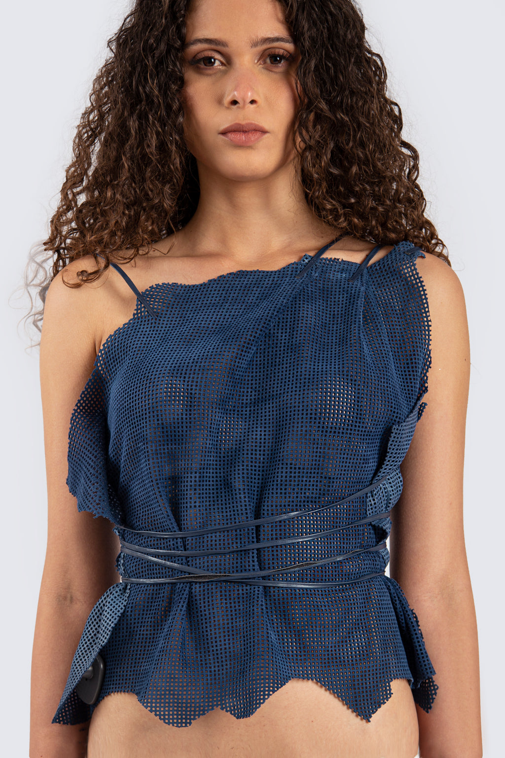 Leather Navy Top with Thin Straps
