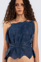 Leather Navy Top with Thin Straps
