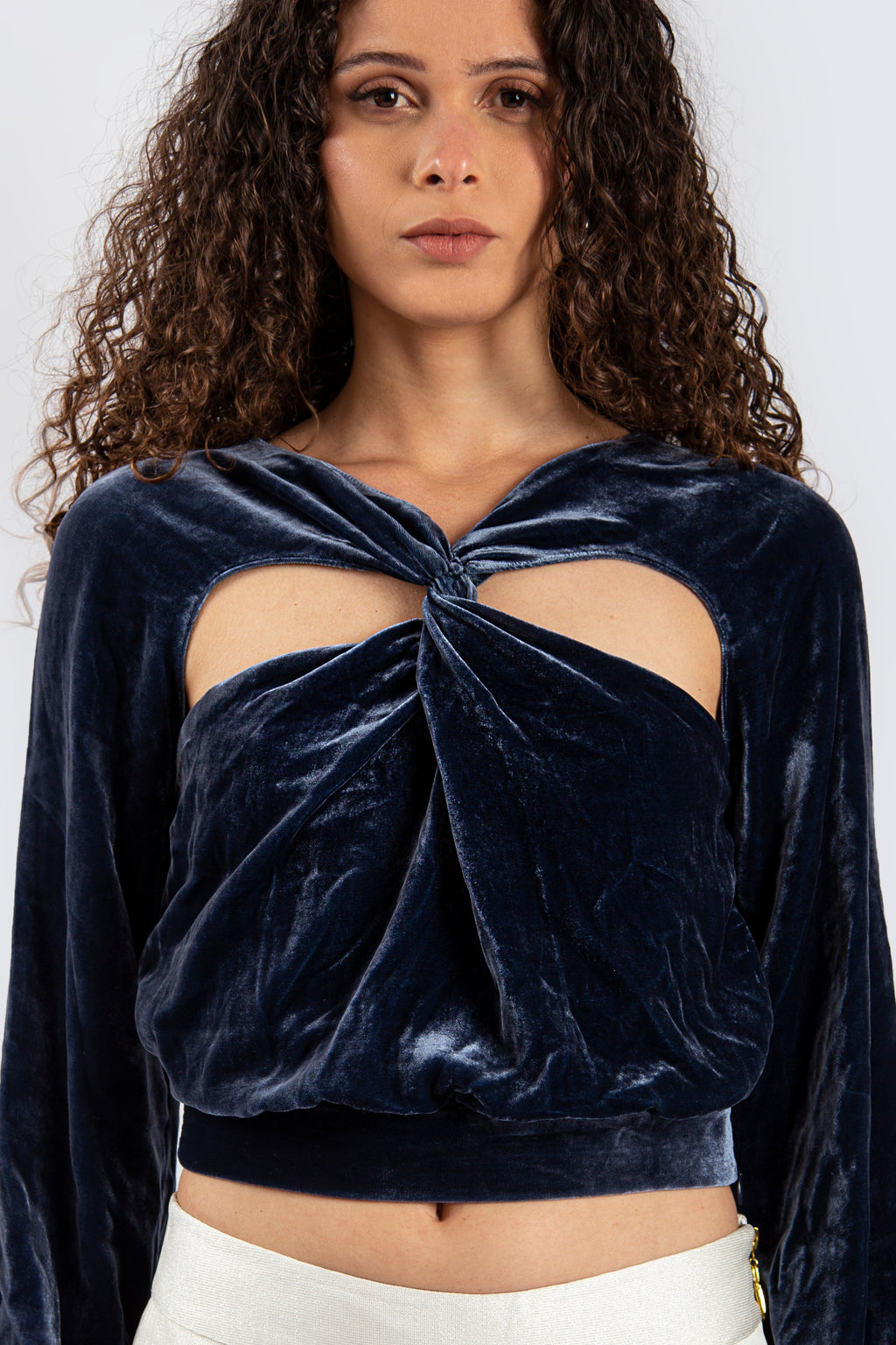 Velvet Navy Sleeved Top