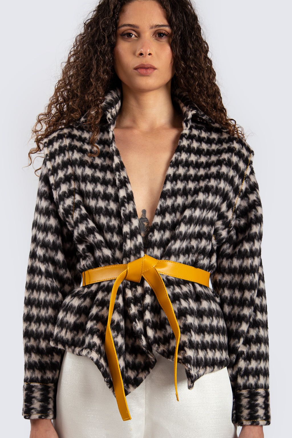 Black and White Checked Wool Jacket