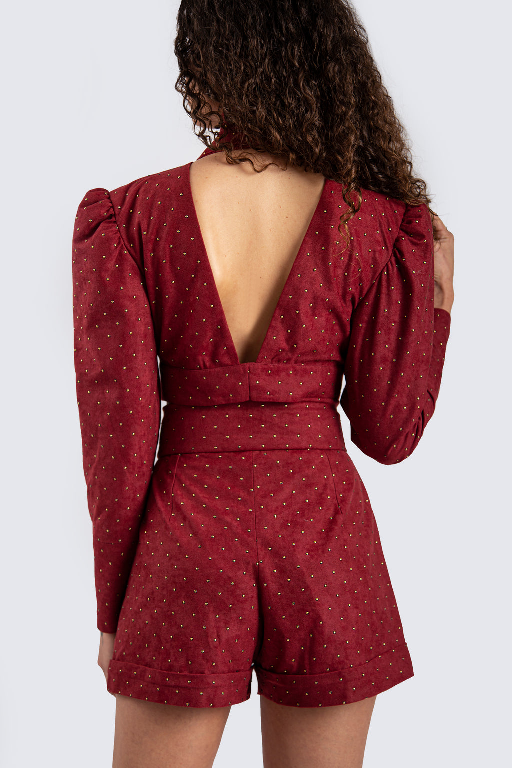 Suede Burgundy Top with Gold Studs