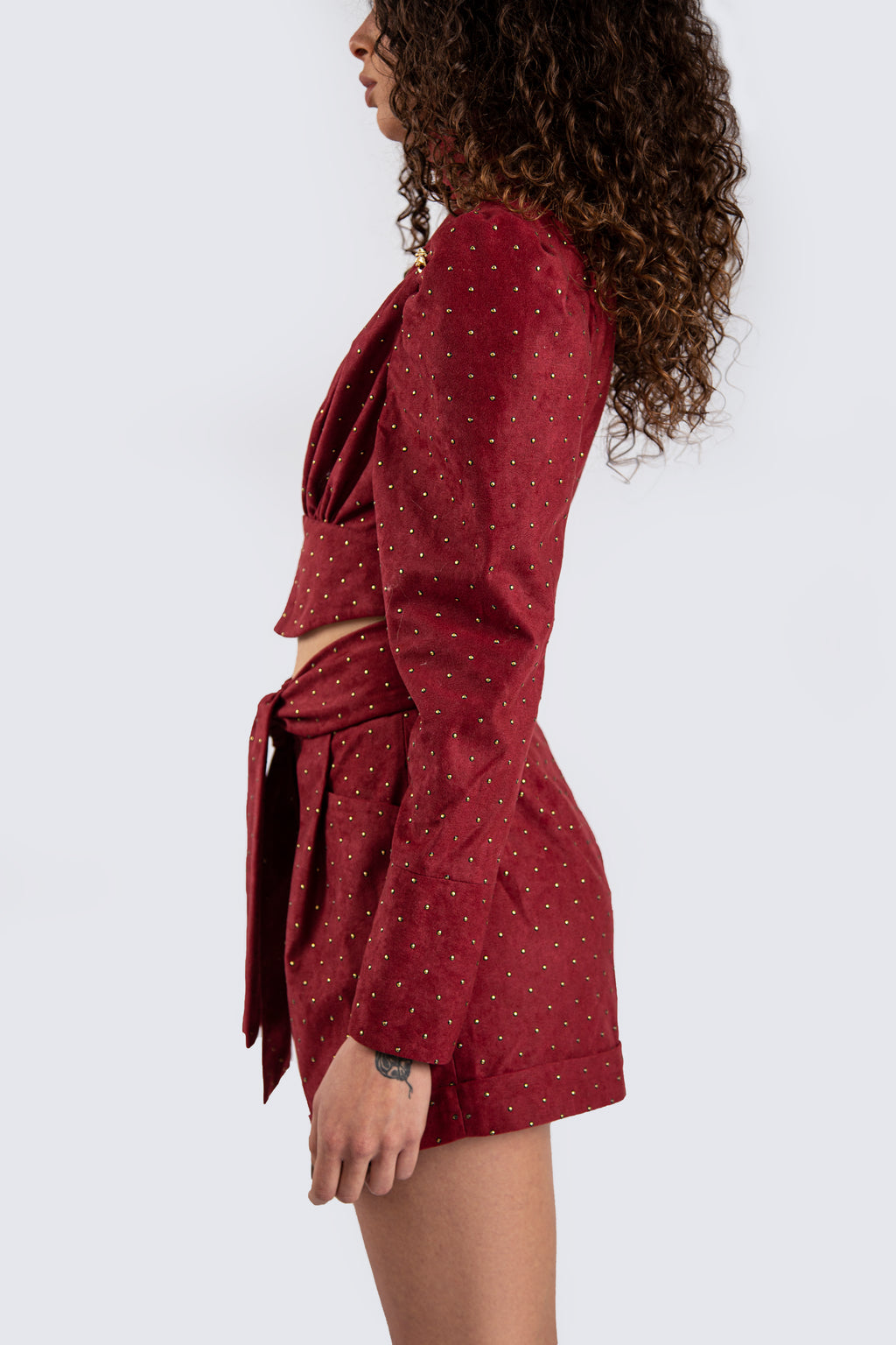 Suede Burgundy Top with Gold Studs
