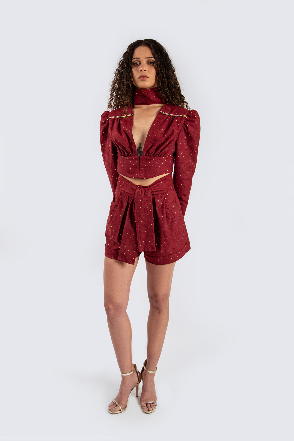 Suede Burgundy Top with Gold Studs