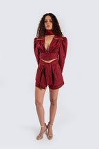 Suede Burgundy Top with Gold Studs