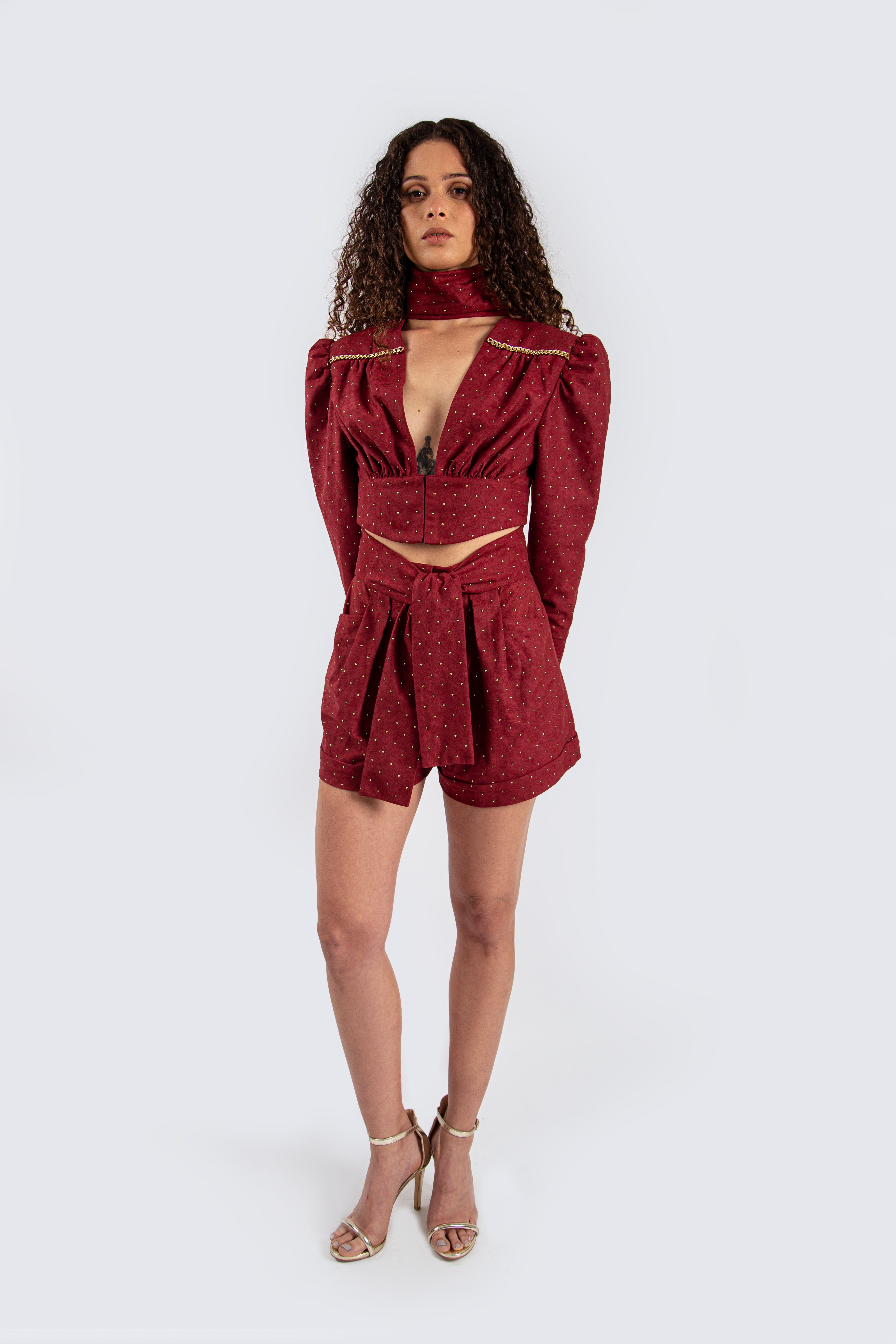Suede Burgundy Top with Gold Studs
