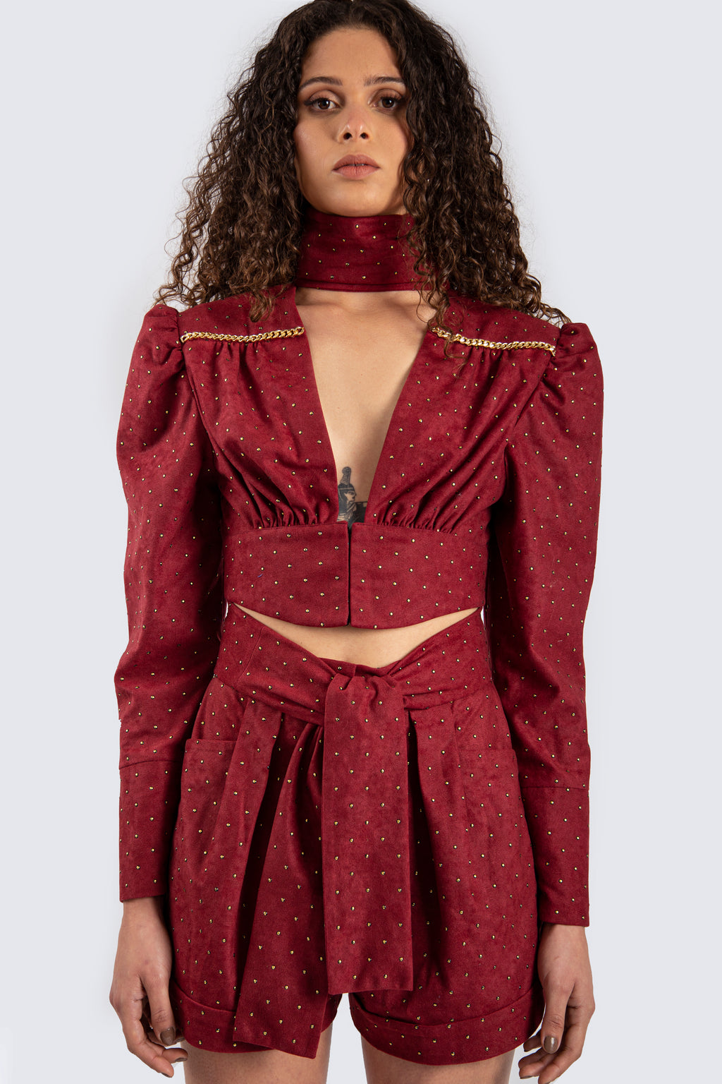 Suede Burgundy Top with Gold Studs