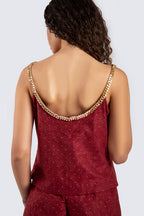Suede Burgundy Top with Gold Studs and Chain